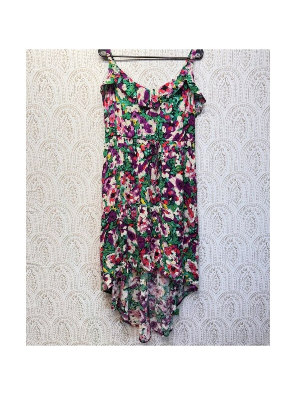 Torrid Floral High-Low Dress Womens 3 Multi Color Ruffle Rayon Summer Sleeveless